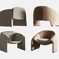 Modern Leisure Accent Chairs with Curved Design Soft Beige Gray Upholstery