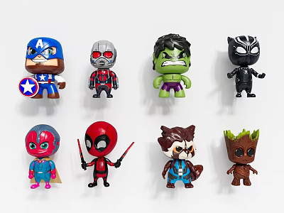 Cute Small Superhero Action Figures With Various Characters And Colorful Design 3d model
