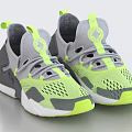 Gray And Neon Yellow Mesh Upper Sneakers With Breathable Design And White Sole