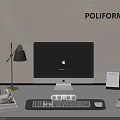 POLIFORM Modern Workspace With iMac Lamp Headphones Books Keyboard Mouse And Cup