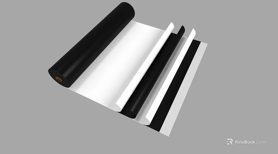Black And White Adhesive Tape Rolls With Unfolded Strips On Gray Background 3d model 