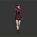 Stylish Game Movie Character With Purple Hair Red Jacket Black Top Red Skirt And Standing Pose