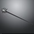 Shiny Metal Sword With Intricate Hilt Design And Blue Blade On Dark Background