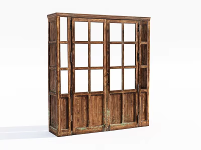 Vintage Wooden Double Doors With Detailed Glass Panes And Retro Style 3d model
