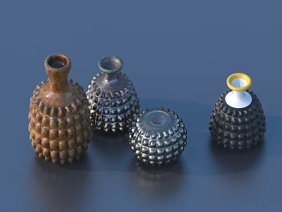 Decorative Ornament Set With Textured Vases Bumpy Surfaces And Varied Colors 3d model