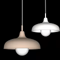 Modern Beige And White Woven Pendant Lights With Dome Shades And Illuminated Round Bulbs