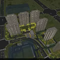 Aerial View Planning of High Rise Residential Complex With Road Network And Green Spaces