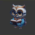 Cute Cartoon Owl Wearing Glasses Reading Story Book With Orange Backpack