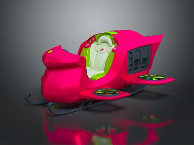 Pink Sleigh Shaped Kids Play Equipment With Wings Green Accents And White Seat 3d model