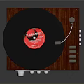 Wooden Vinyl Record Player With Black Turntable Tonearm And Control Knobs