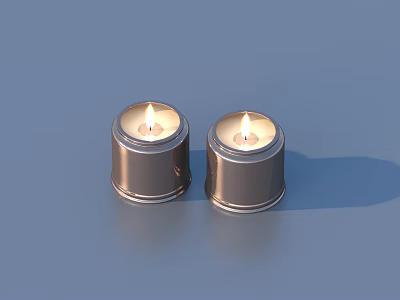 Two Lit Candles in Metallic Containers as Decorative Household Items 3d model