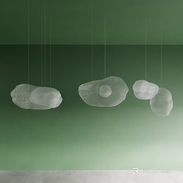 Irregular Shaped Pendant Lights With Intricate Mesh Design Hanging In Green Room 3d model 