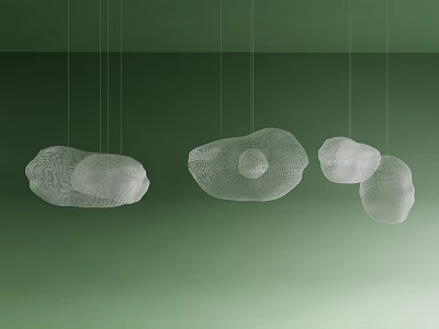 Irregular Shaped Pendant Lights With Intricate Mesh Design Hanging In Green Room 3d model