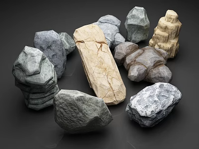 brown granite cyan stone block stone pile 3d model