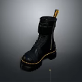 Stylish Black Leather Boots With Yellow Stitching Thick Sole Side Zip And Lace Up Design