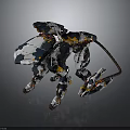 Futuristic Mechanical Creature Character With Blue White Orange Accents And Robotic Tail Structure