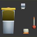 Colorful Bathroom Toilet Accessories with Yellow Lid Brush and Toilet Paper Roll