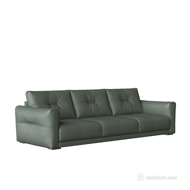 Green Leather Multi Seater Sofa Featuring Modern Design And Plush Cushions 3d model
