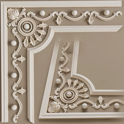 Ornate Carved Wall Decoration With Intricate Circular Motifs And Leaf Accents 3d model Ornate Carved Wall Decoration With Intricate Circular Motifs And Leaf Accents 3d model