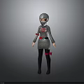 Humanoid Character Model In Silver Costume With Red Gray Decorations And Helmet
