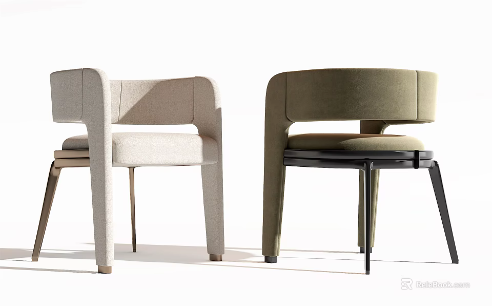 Modern Upholstered Leisure Chairs In Two Different Colors With Slim Legs And Armrests 3d model 