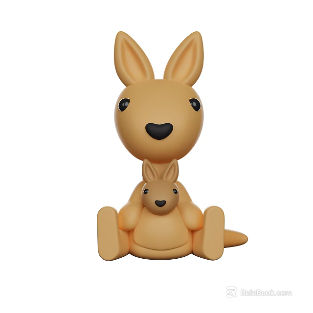 Cute Light Brown Kangaroo Mother and Baby Stuffed Toy for Kids 3d model 