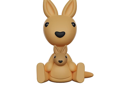 Cute Light Brown Kangaroo Mother and Baby Stuffed Toy for Kids 3d model