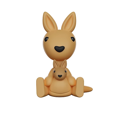 Cute Light Brown Kangaroo Mother and Baby Stuffed Toy for Kids 3d model