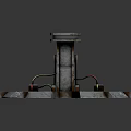 Rustic Industrial Style Metal Decorative Stand With Cylindrical Pillar Supporting Feet And Wired Connections
