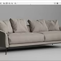 Modern Light Beige Two Seater Sofa with Multiple Soft Cushions and Metal Legs Design