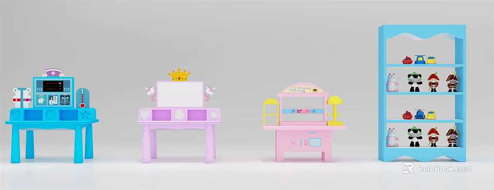 Adorable Pink Princess Kids Table With Crown Wing Decorations And Lamp 3d model 