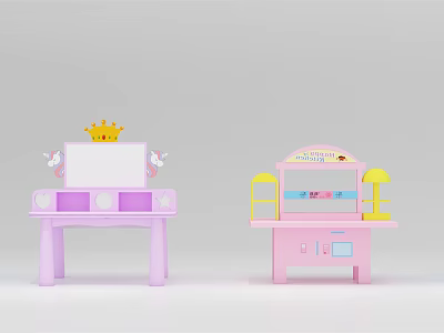 Adorable Pink Princess Kids Table With Crown Wing Decorations And Lamp 3d model