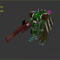 Detailed Green Armored Mech Warrior With Heavy Cannon And Striped Armor Plates