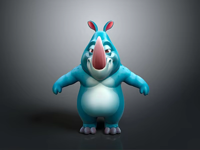 Cute Blue Cartoon Character With Pink Ears Nose And Round Body 3d model