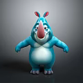 Cute Blue Cartoon Character With Pink Ears Nose And Round Body