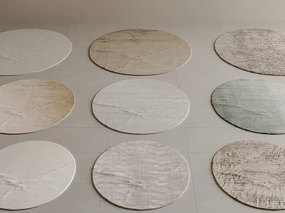 Various Round Rugs in Beige White Green Tones with Woven Textured Surfaces 3d model