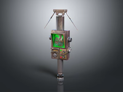 Vintage Mechanical Device With Green Digital Screen Antenna And Wheeled Base 3d model