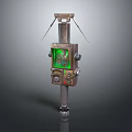 Vintage Mechanical Device With Green Digital Screen Antenna And Wheeled Base