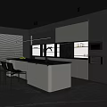 Modern Open Kitchen Interior With White Island Counter Gray Cabinets And Appliances