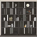 Stylish Modern Bookcase With Layered Shelves Displaying Sculptures Vases Books Clock And Lighting