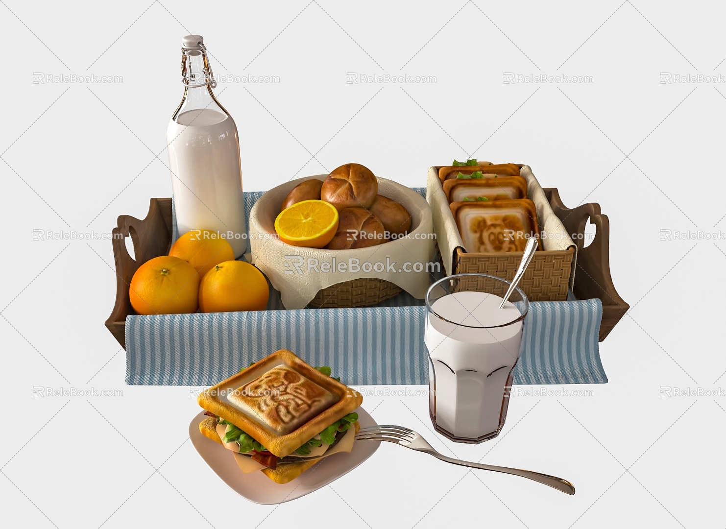 Bread Milk Breakfast 3d model