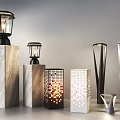 Various Modern and Traditional Outdoor Lights with Marble Bases and Perforated Designs
