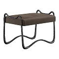 Brown Upholstered Sofa Bench With Black Curved Metal Frame Modern Design Style