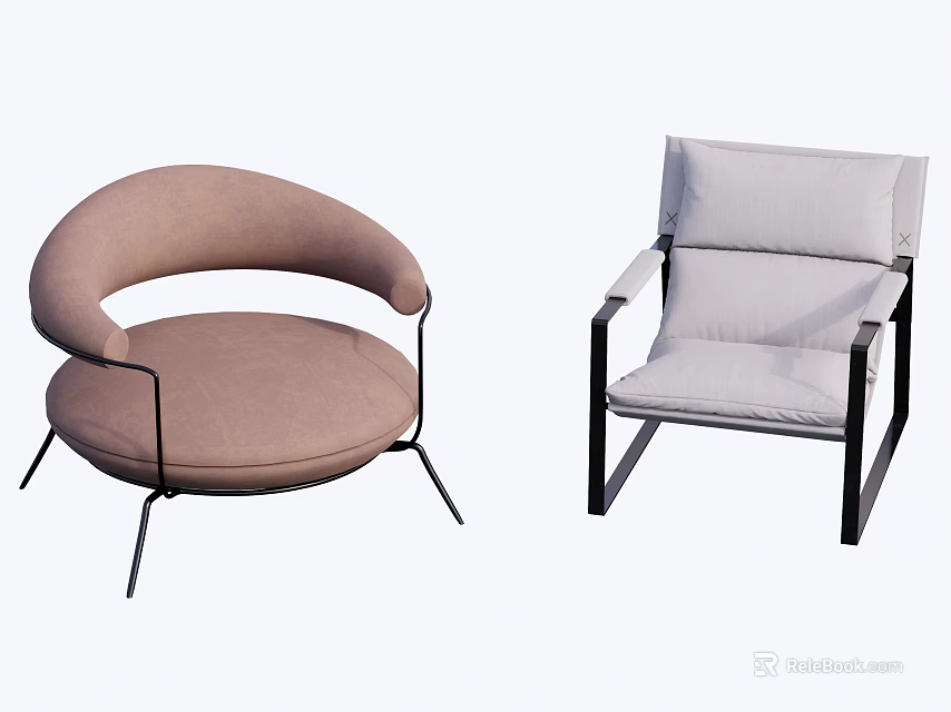 Brown And Light Gray Sofa Stools With Round Square Design And Black Metal Legs 3d model 