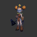 Vibrant Cartoon Female Character With Chick Creature On Head Orange Hair And Hammer