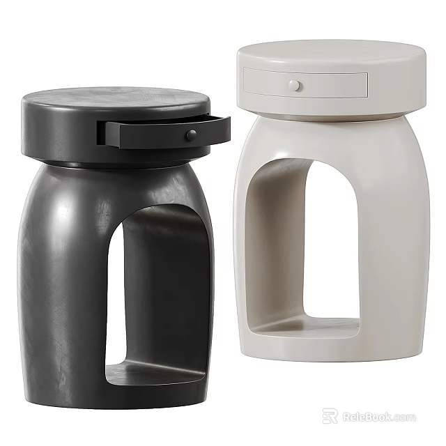 Modern Tea Table Stools in Black and White with Round Top and Drawer Design 3d model 