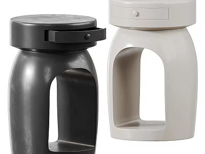 Modern Tea Table Stools in Black and White with Round Top and Drawer Design 3d model