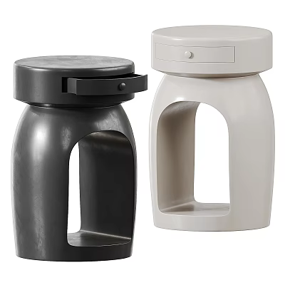 Modern Tea Table Stools in Black and White with Round Top and Drawer Design 3d model