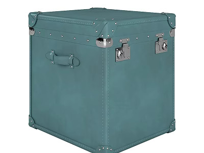 Vintage Teal Square Decorative Cabinet With Leather like Surface Metal Latches And Handle 3d model
