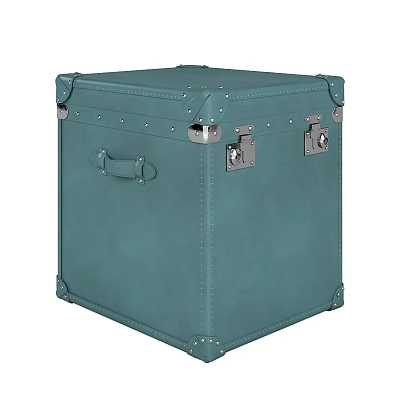 Vintage Teal Square Decorative Cabinet With Leather like Surface Metal Latches And Handle 3d model
